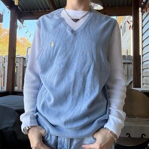Super cool vintage y2k 2000s Polo Ralph Lauren light blue sweater vest!